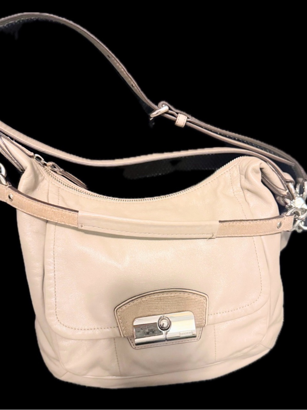 Vintage Tan Coach Shoulder or Crossbody Bag with Silver Hardware